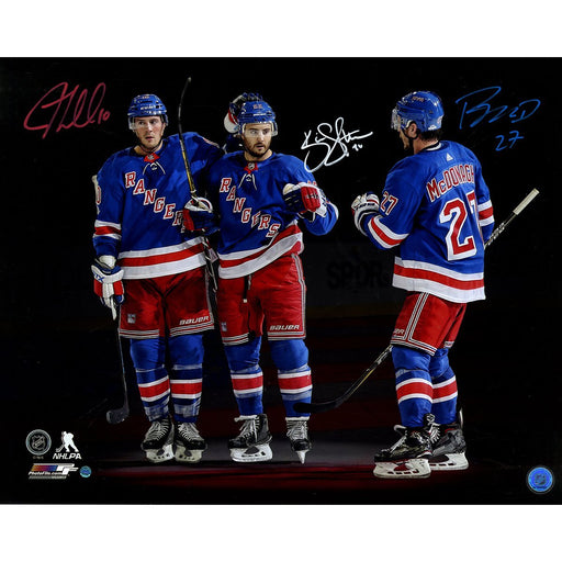 JT Miller/Kevin Shattenkirk/Ryan McDonagh Triple Signed (in Red White and Blue) Goal Celebration' 16x20 Photo