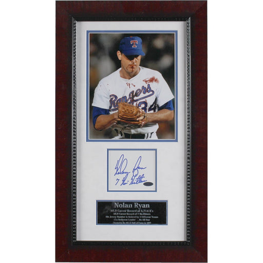 Nolan Ryan Framed Collage w/ 7 No Hitters Inscribed Cut Signature - SSM Auth (13x23 Outer Frame Dims)