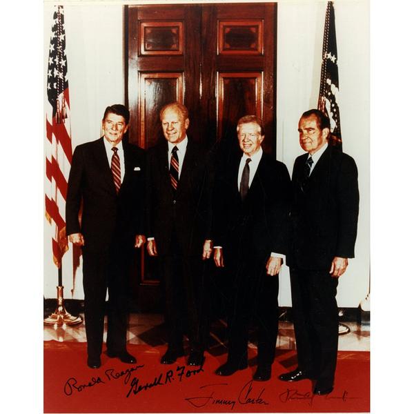 Ronald Reagan Richard Nixon Gerald Ford Jimmy Carter Signed 8x10 Photo JSA With Frame