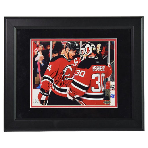 Bryce Salvador Signed and Framed New Jersey Devils 8x10 Photo with  Martin Brodeur- Round Black Frame w/ Black  over Red matte