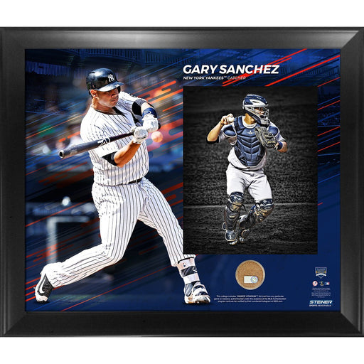 Gary Sanchez Photo Within a Photo 18x21 Framed Collage with Game Used Dirt from Yankee Stadium