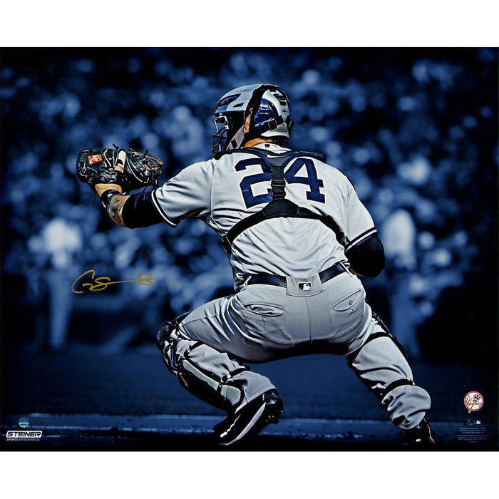 Gary Sanchez Signed 'Catching' 16x20 Blue Background Metallic Photo