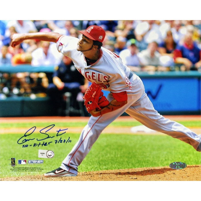 Ervin Santana Angels Road Jersey Pitching Horizontal 8x10 Photo w/" No Hitter  7/27/11" Insc (MLB Auth)