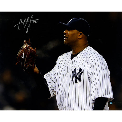 CC Sabathia Signed Home Jersey Closeup Pitching Horizontal 16x20 Photo