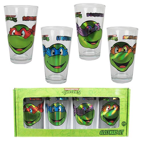 TMNT Smiley Face Laser 16 oz. Pub Glass 4-Pack              