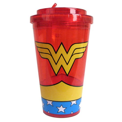 Wonder Woman Uniform Plastic 16 oz. Flip-Straw Travel Cup   