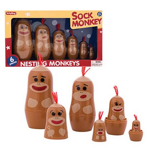 Sock Monkey Nesting Doll 6-Pack                             