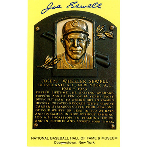 Joe Sewell Signed Hall of Fame Plaque Card (JSA Auth)