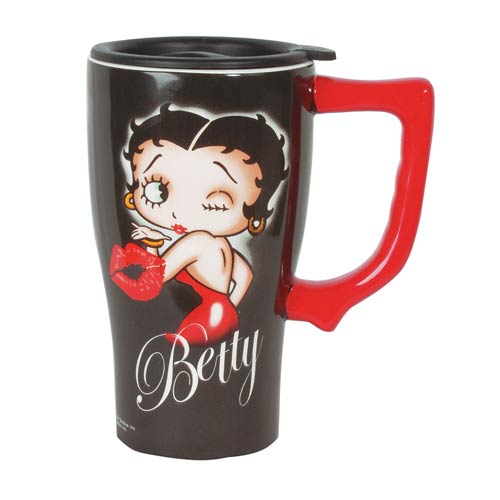 Betty Boop Kiss Black Travel Mug with Handle                