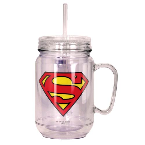 Superman Clear Mason-Style Plastic Jar with Lid and Handle  