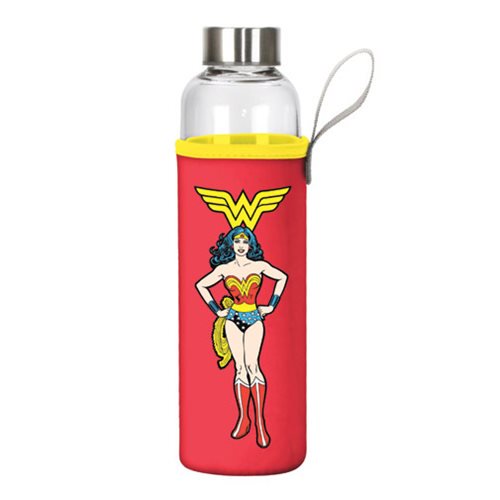 Wonder Woman 20 oz. Glass Water Bottle with Neoprene Sleeve 