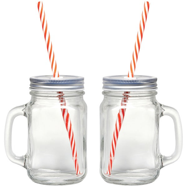 2PK MASON JAR MUG/ STRW