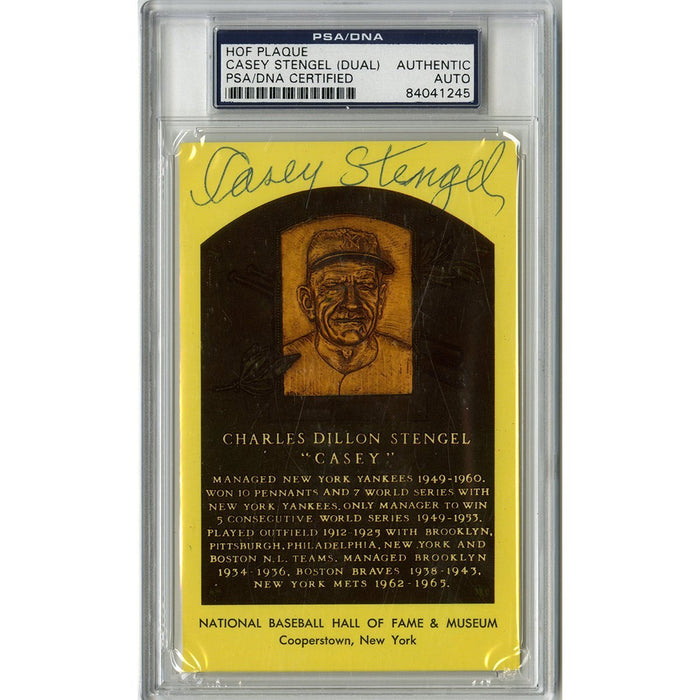 Casey Stengel Signed Hall of Fame Plaque Postcard PSA/DNA Slabbed