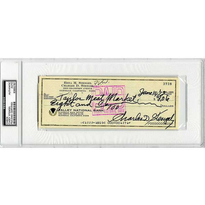 Casey Stengel Signed Check (PSA/DNA Encapsulated)