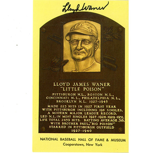 Lloyd Waner Signed Yellow Baseball Hall of Fame Plaque Card (JSA)