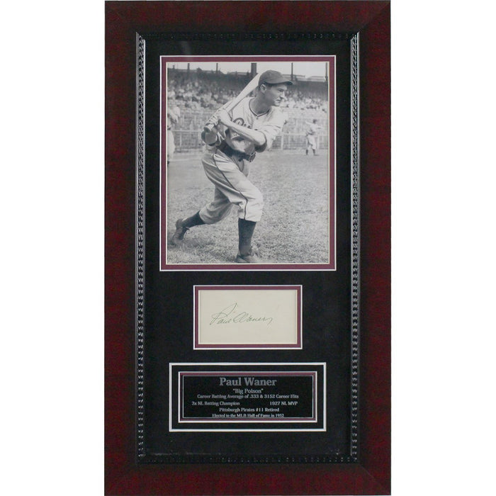 Paul Waner Framed Collage w/ Signed 3x5 Index Card -JSA Auth (13x23 Outer Frame Dims)