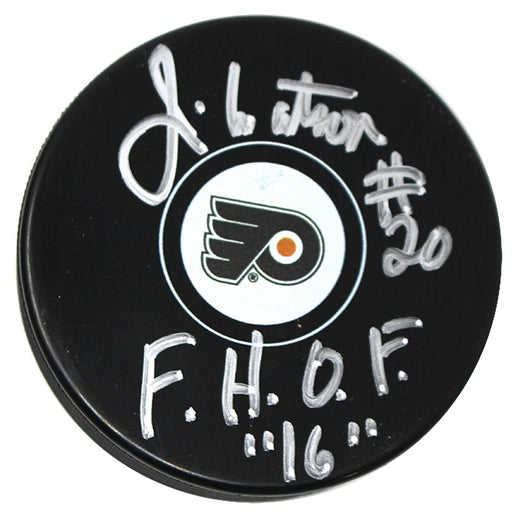 Jim Watson Signed Flyers Puck FHOF 16 Inscription JSA