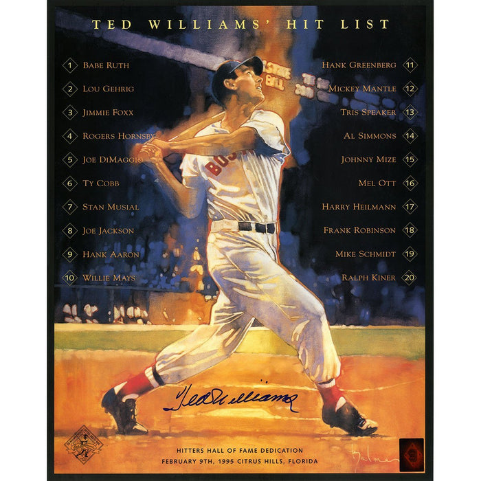 Ted Williams Signed Hit List Poster 16x20 Photo Green Diamond Auth