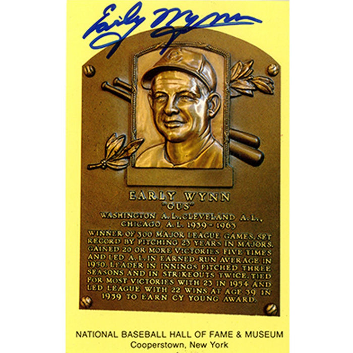 Early Wynn Signed Yellow Baseball Hall of Fame Plaque Card (JSA Auth)