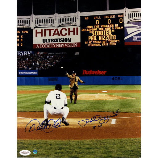 Phil Rizzuto/Derek Jeter Dual Signed Derek Jeter Catching 11x14 Photo (JSA/SSM)