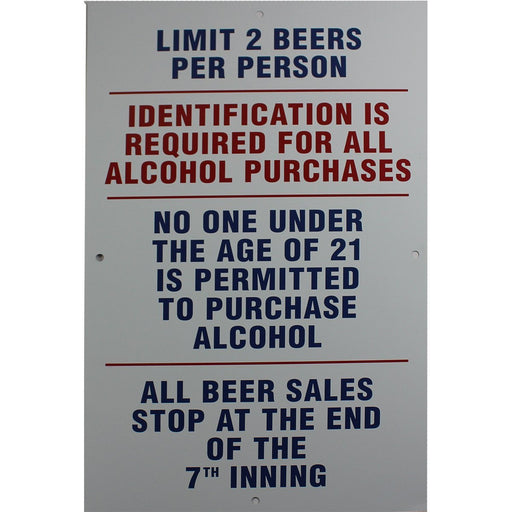 Stadium 15"x25" "Limit 2 Beers Per Person....." Replica Aluminum Sign