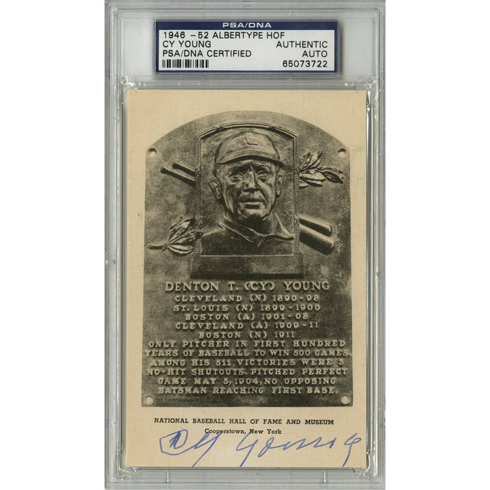 Cy Young Signed HOF Plaque Card PSA/DNA Slabbed