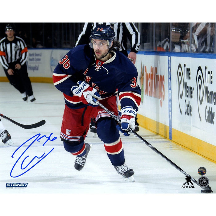 Mats Zuccarello Signed skates with the puck in Heritage Jersey 8x10 Photo