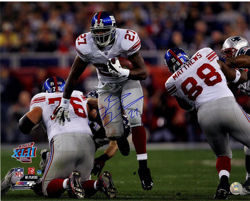 Brandon Jacobs Signed Running Through the Patriots Line 16x20 Photo