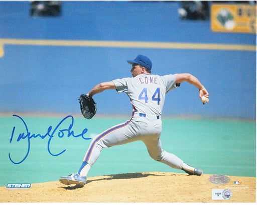 David Cone New York Mets Grey Jersey Pitching Horizontal Signed 8x10 Photo