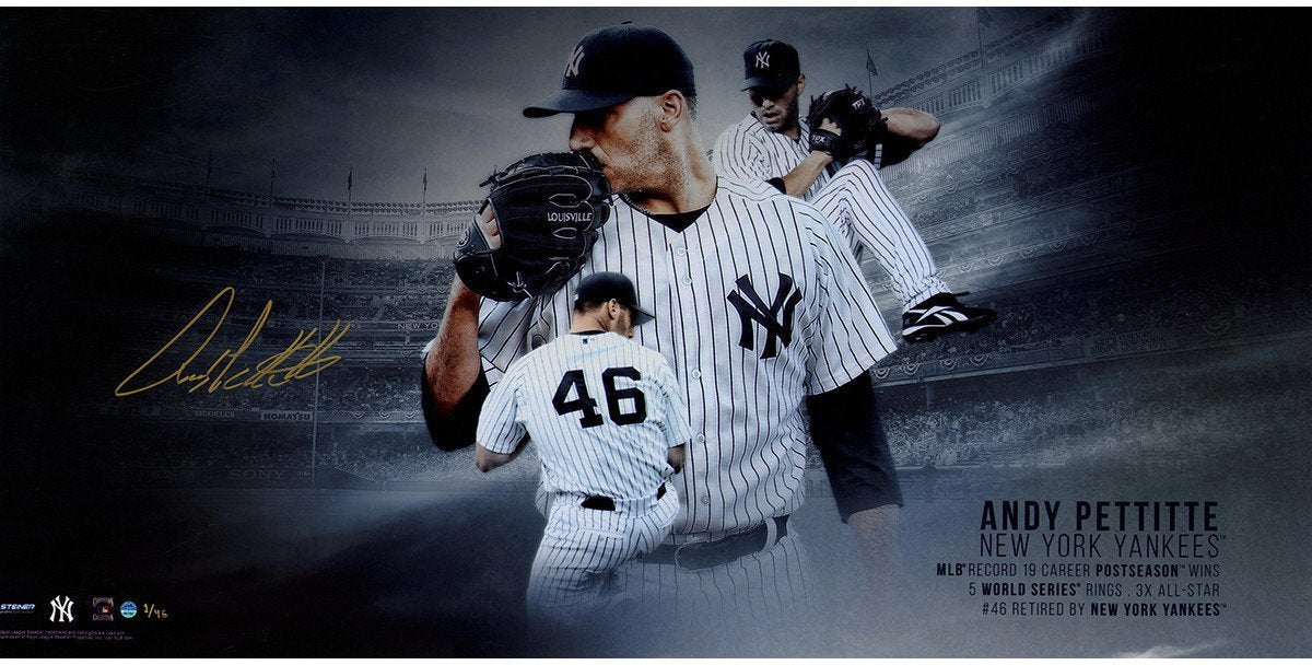 Andy Pettitte Signed Big Sig Black and White FOCUS 16x32 Photo LE/46