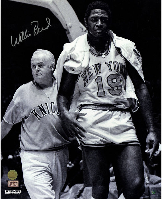 Willis Reed Walk Off Court  with Trainer Signed  16X20 Photo