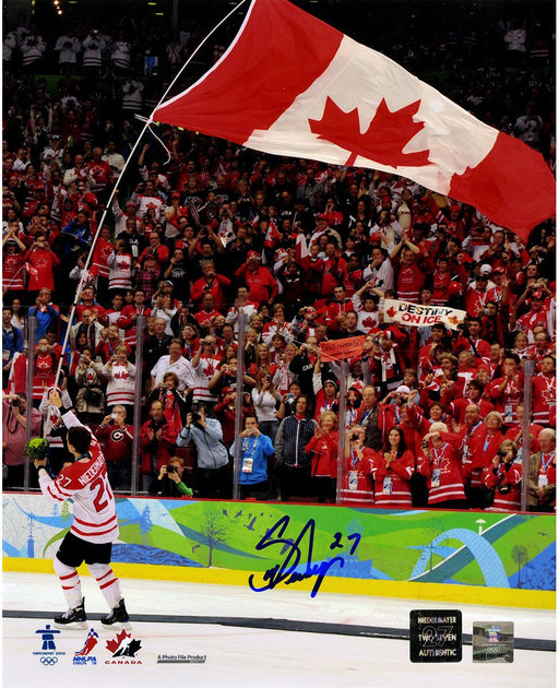 Scott Niedermayer Signed 2010 Gold Medal with Flag 8x10 Photo (Niedermayer Auth)