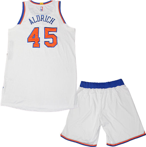 Cole Aldrich Uniform - NY Knicks 2014-2015 Season Game Used #45 White Road Opener Uniform (10/30/2014 vs. Cleveland Cavaliers)