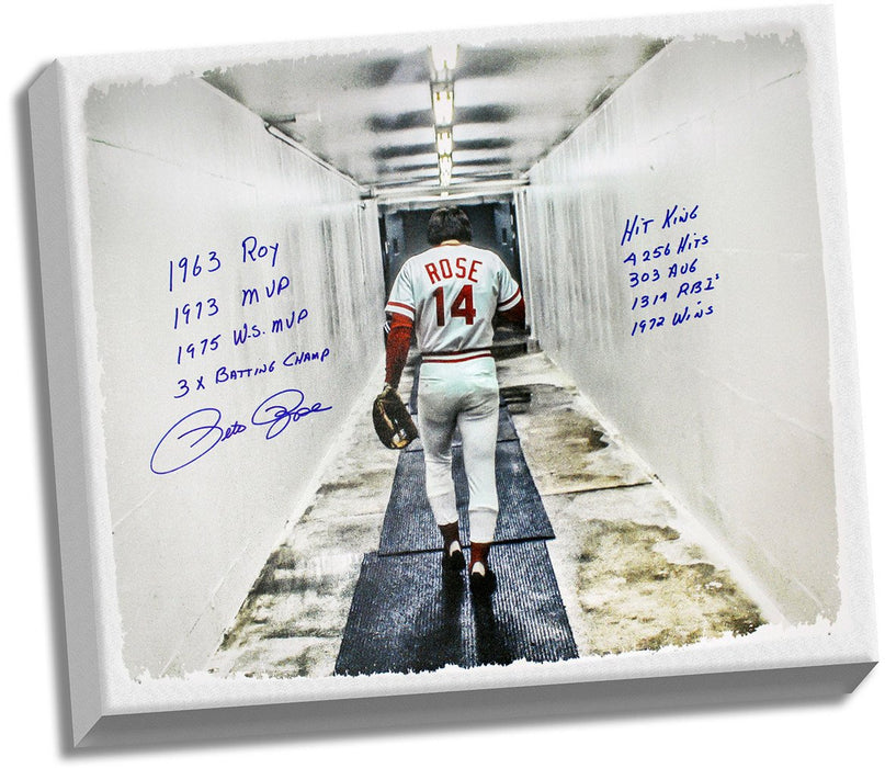 Pete Rose Signed 28x35 Canvas In Tunnel w/ " 9 Insc." ( Signed in Blue)