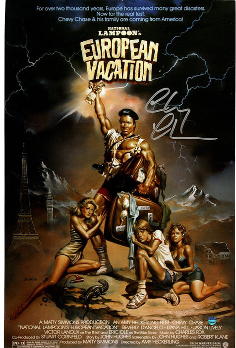 Chevy Chase Signed National Lampoons European Vacation 11x17 Movie Poster