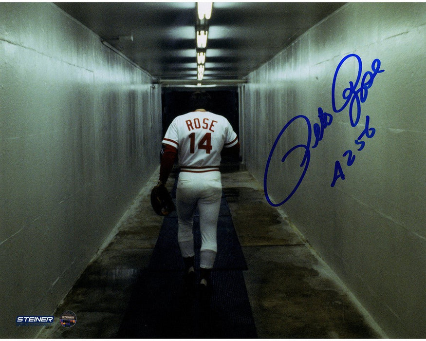 Pete Rose Signed Walking Down Tunnel 8x10 Photo w/ 4256 Insc