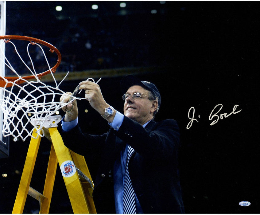 Jim Boeheim Cutting Down Net Horizontal Black Background 16x20 Photo (Signed in Silver)