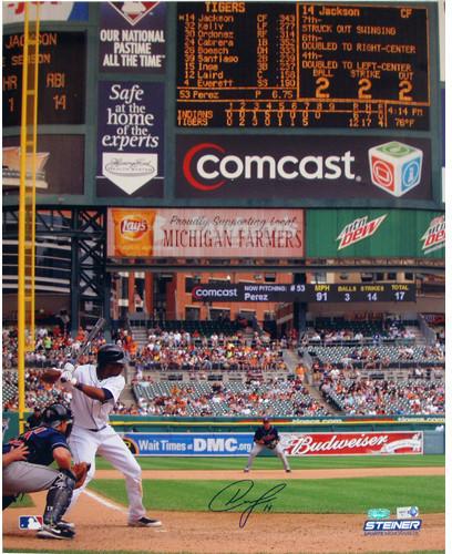 Austin Jackson Tigers White Jersey At Bat vs. Indians Vertical 8x10 Photo (MLB Auth)