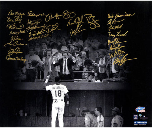 1986 New York Mets Team Signed Darryl Strawberry Curtain Call B&W 20x24 Photo (27 Signatures)