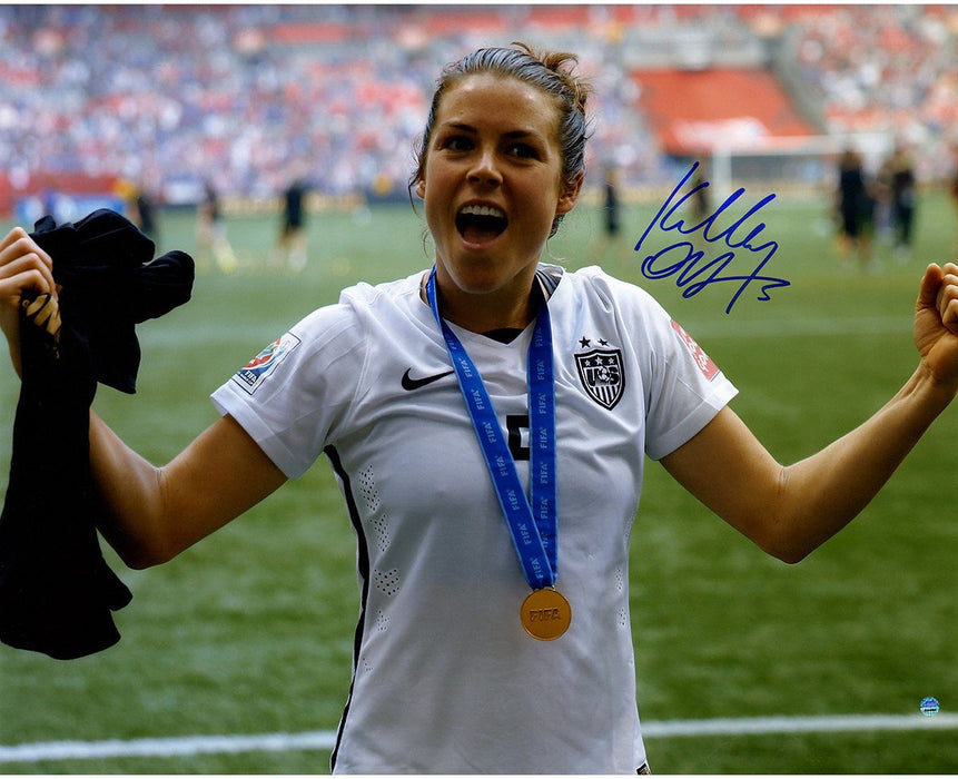 Kelley O'Hara Signed Team USA 2015 Women's World Cup Final Champions Trophy Celebration 16x20 Photo