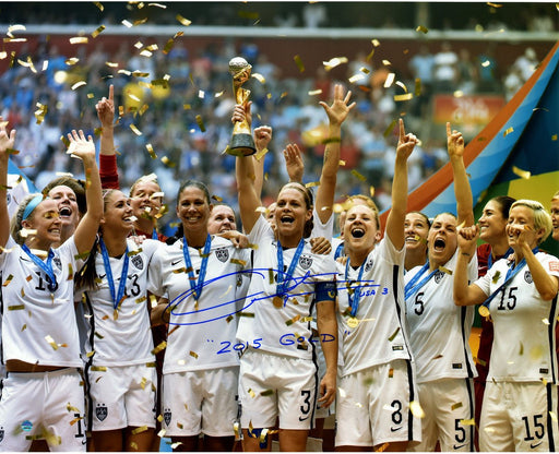 Christie Rampone Signed 2015 World Cup Final Team USA Trophy Celebration 16x20 Photo w/ "2015 Gold" Insc.