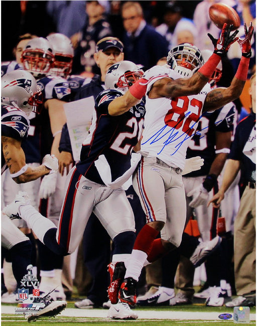 Mario Manningham Super Bowl XLVI Catch Horizontal 8x10 Photo Signed