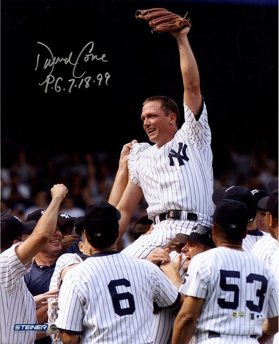 David Cone Signed Perfect Game Carry-Off Close Up Vertical 16x20 Photo w/ PG Insc MLB Auth