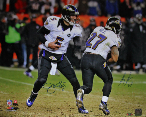 Joe Flacco/Ray Rice Dual Signed Handoff 16x20 Photo