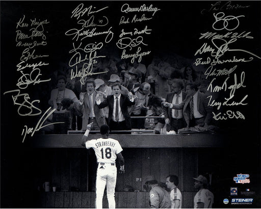 1986 New York Mets Team Signed Darryl Strawberry Curtain Call BW 16x20 Photo 28 Signatures