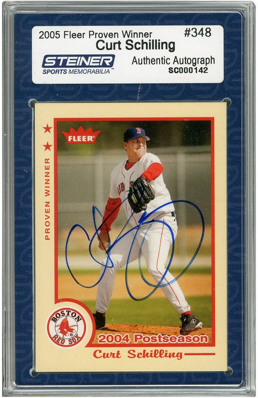 Curt Schilling Signed Fleer 2004 Postseason Trading Card (Slabbed by Steiner)