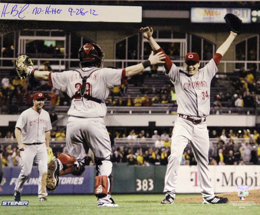 Homer Bailey Cincinnati Reds Celebrating No-hitter Against Pirates Signed Horizontal 16x20 Photow/ No Hitter 9-28-12 Insc