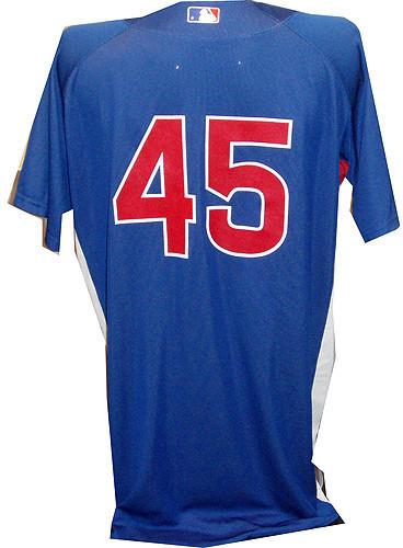 Sean Marshall #45 2010 Chicago Cubs Game Used Batting Practice Cool Base Blue Jersey (48)