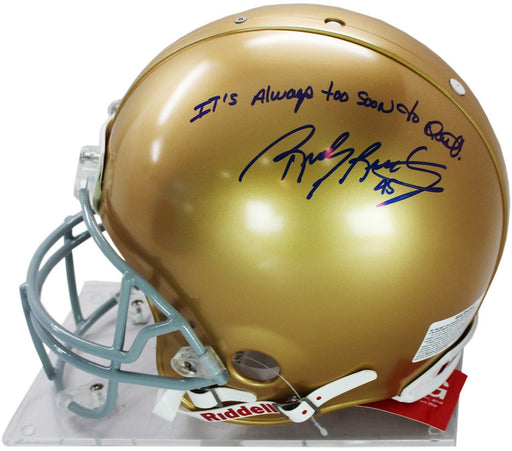 Rudy Ruettiger Signed Authentic Notre Dame Full Size Helmet w/ "It's Always Too Soon to Quit" insc