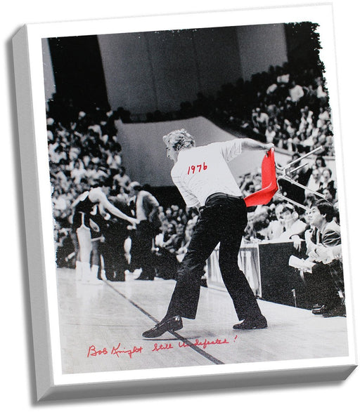 Bob Knight Throwing Chair BW w/ Red Chair 22x26 Canvas w/ 1976 Still Undefeated Insc